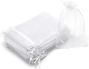 50Pcs White Organza Bags 3x4 Inch, Sheer Wedding Party Favor Bags with Drawstring, Jewelry Gift Bags Christmas Candy Pouches