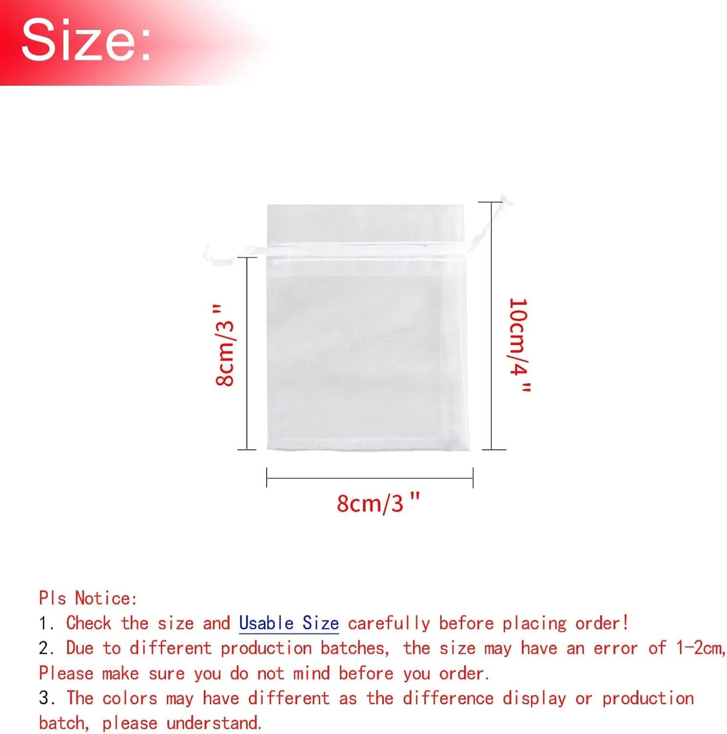 50Pcs White Organza Bags 3x4 Inch, Sheer Wedding Party Favor Bags with Drawstring, Jewelry Gift Bags Christmas Candy Pouches