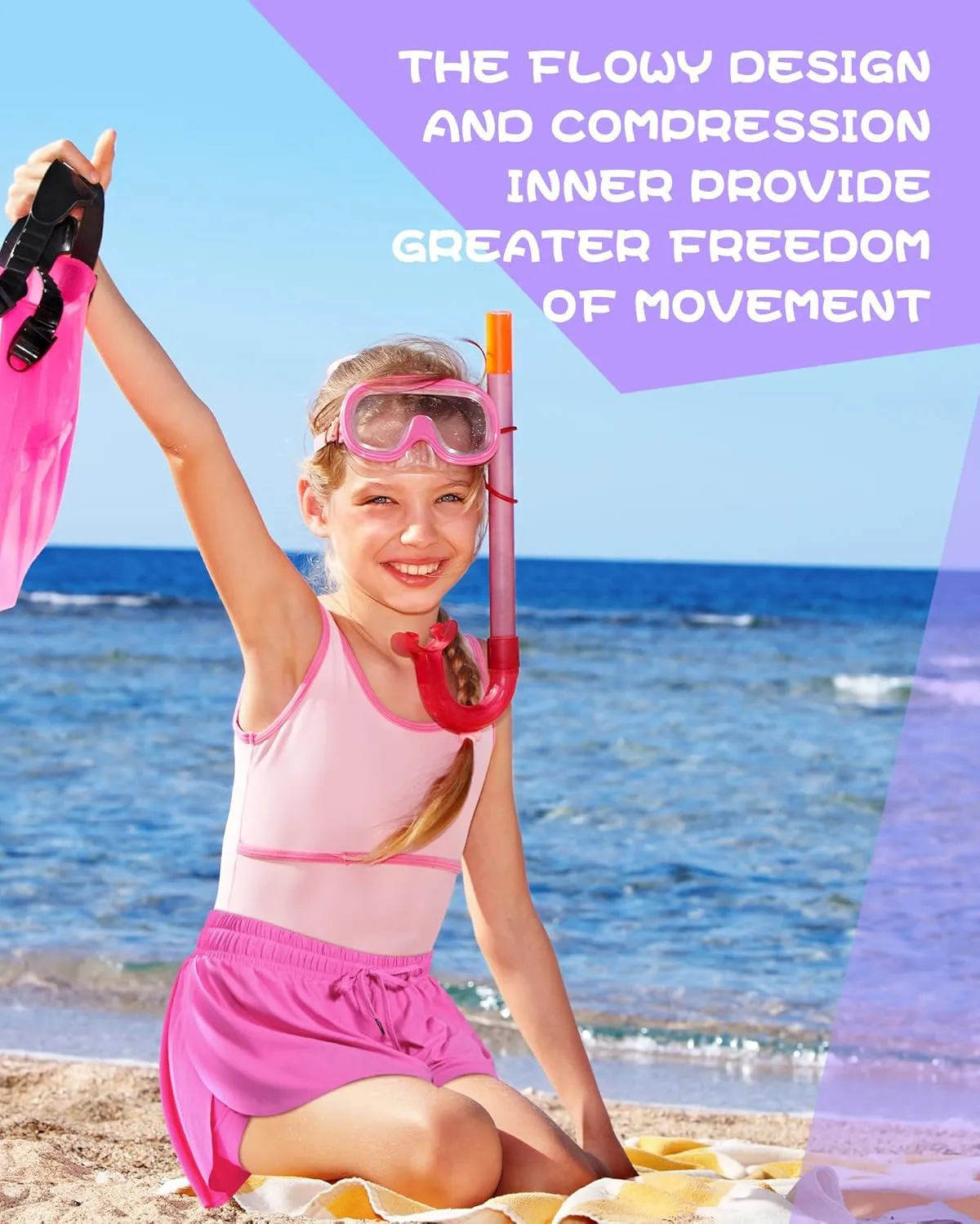 6 Pack Girls Flowy Shorts 2 in 1 Kids Butterfly Shorts with Pocket Youth Sports Skirts for Teen Running Fitness Yoga