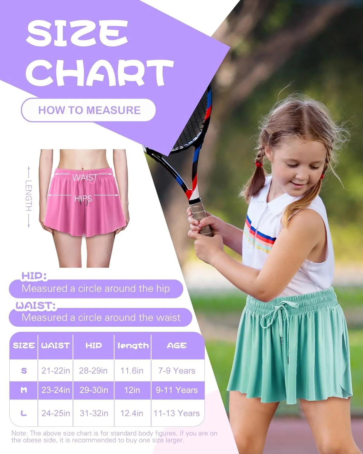 6 Pack Girls Flowy Shorts 2 in 1 Kids Butterfly Shorts with Pocket Youth Sports Skirts for Teen Running Fitness Yoga