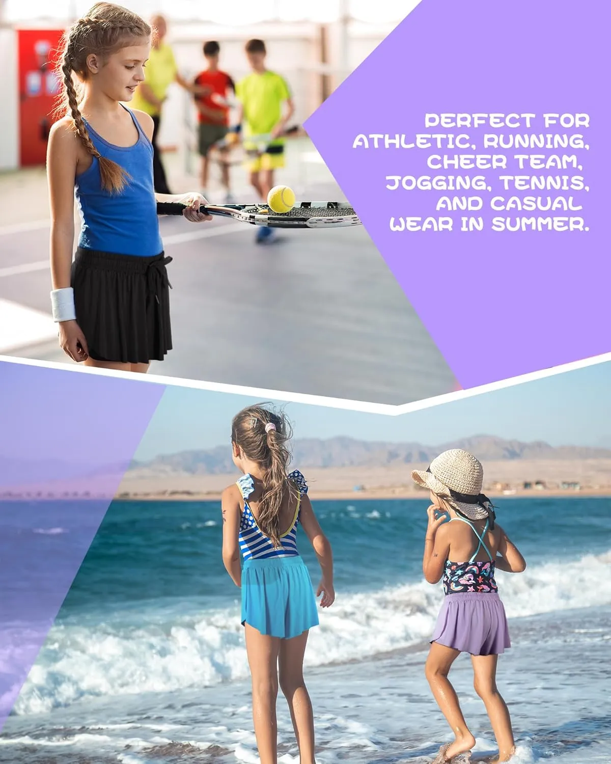 6 Pack Girls Flowy Shorts 2 in 1 Kids Butterfly Shorts with Pocket Youth Sports Skirts for Teen Running Fitness Yoga