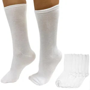 6 Pair Crew Socks Basic White Knocker Solid Womens Casual Wear Work Size 9-11