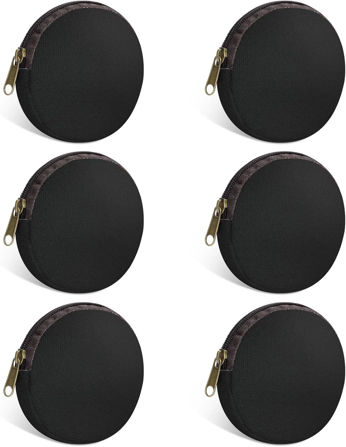 6 Pieces Mini Round Cotton Canvas Makeup Bag with Bottom, Multi-Purpose Zipper Coin Purse Pouch Cosmetic Bag Travel Toiletry Pouch, Blank DIY Craft Bag (Black, XS)