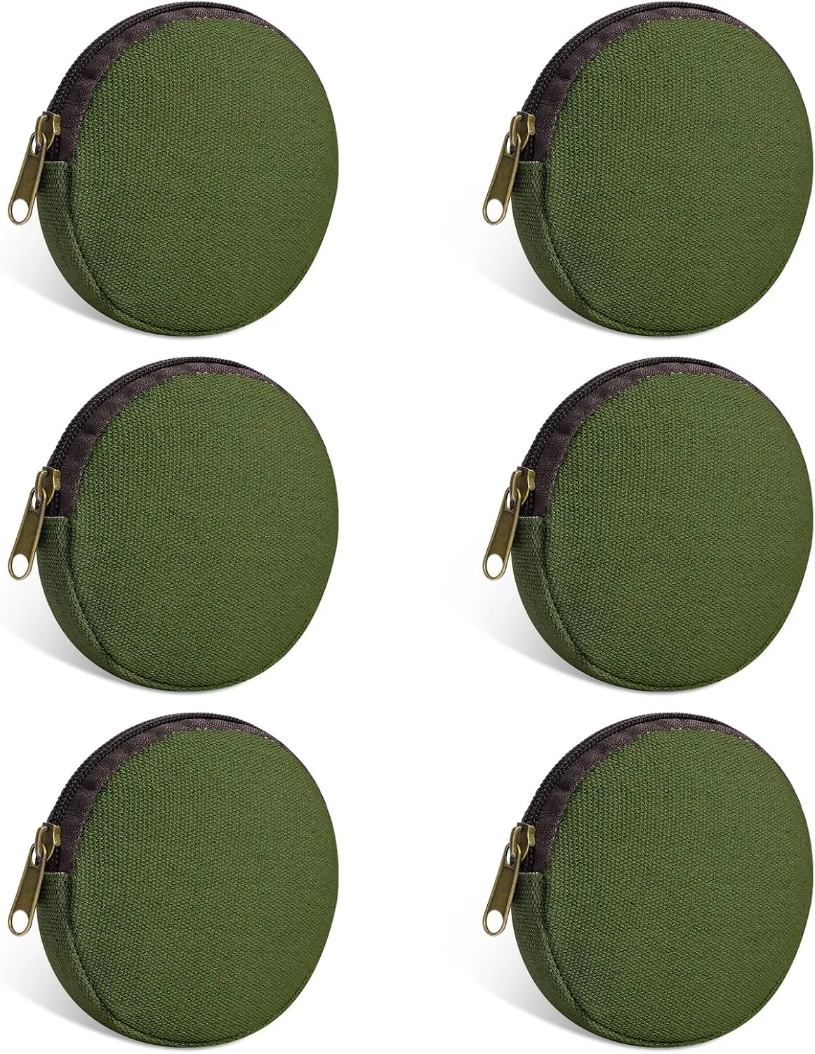 6 Pieces Mini Round Cotton Canvas Makeup Bag with Bottom, Multi-Purpose Zipper Coin Purse Pouch Cosmetic Bag Travel Toiletry Pouch, Blank DIY Craft Bag (Green, XS)