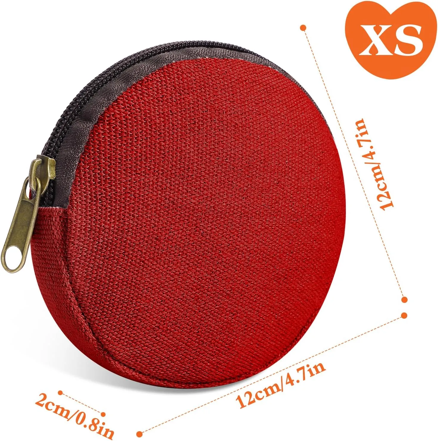 6 Pieces Mini Round Cotton Canvas Makeup Bag with Bottom, Multi-Purpose Zipper Coin Purse Pouch Cosmetic Bag Travel Toiletry Pouch, Blank DIY Craft Bag (Orange, XS)