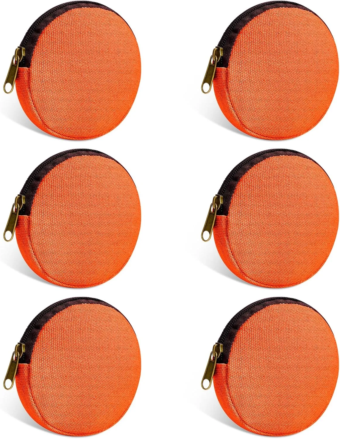 6 Pieces Mini Round Cotton Canvas Makeup Bag with Bottom, Multi-Purpose Zipper Coin Purse Pouch Cosmetic Bag Travel Toiletry Pouch, Blank DIY Craft Bag (Orange, XS)