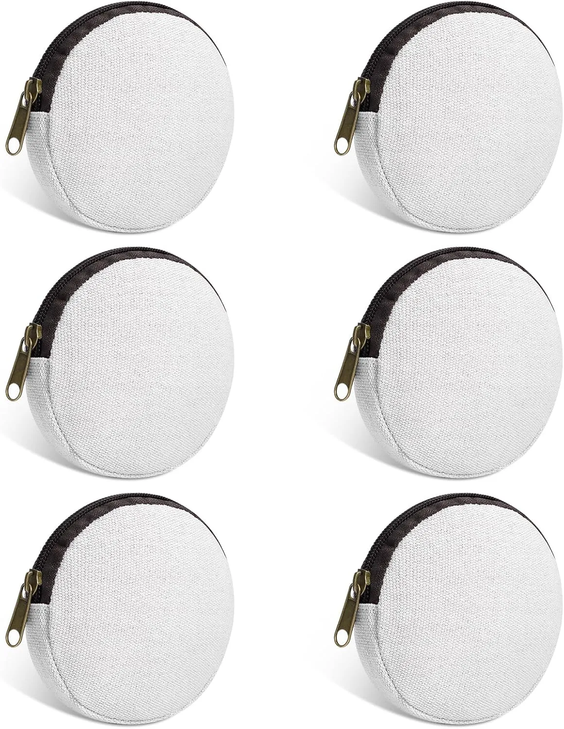 6 Pieces Mini Round Cotton Canvas Makeup Bag with Bottom, Multi-Purpose Zipper Coin Purse Pouch Cosmetic Bag Travel Toiletry Pouch, Blank DIY Craft Bag (White, XS)