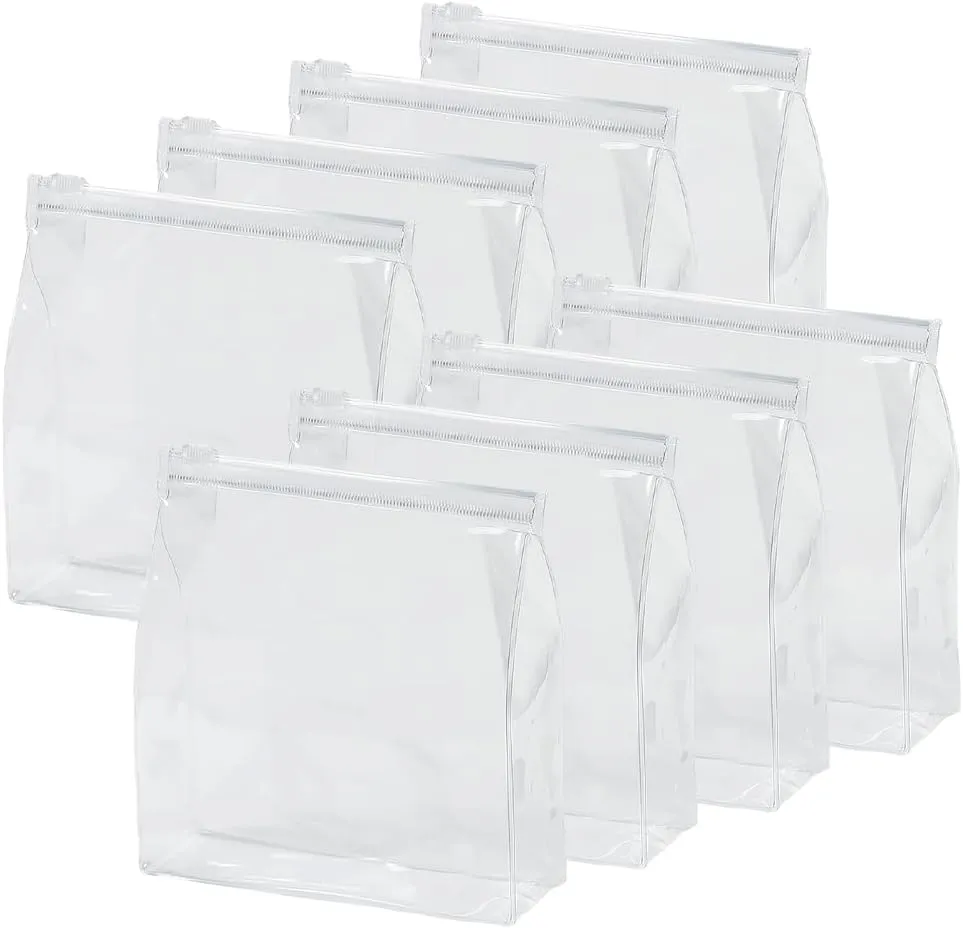 8 Pcs Clear Plastic Makeup Bag Small Waterproof Zipper Pouches Cosmetic Organizer Bags Travel Toiletry Pouches Portable Shaving Bag Jewelry Storage Pouch for Vacation 21 x 7 x 16 cm