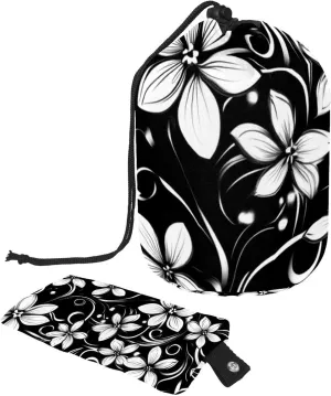 Abstract Black & White Flowers 29 Travel Cosmetic Bags Makeup Bag for Women, Foldable Drawstring Travel Cosmetic Bags, Portable Toiletry Bucket Bag