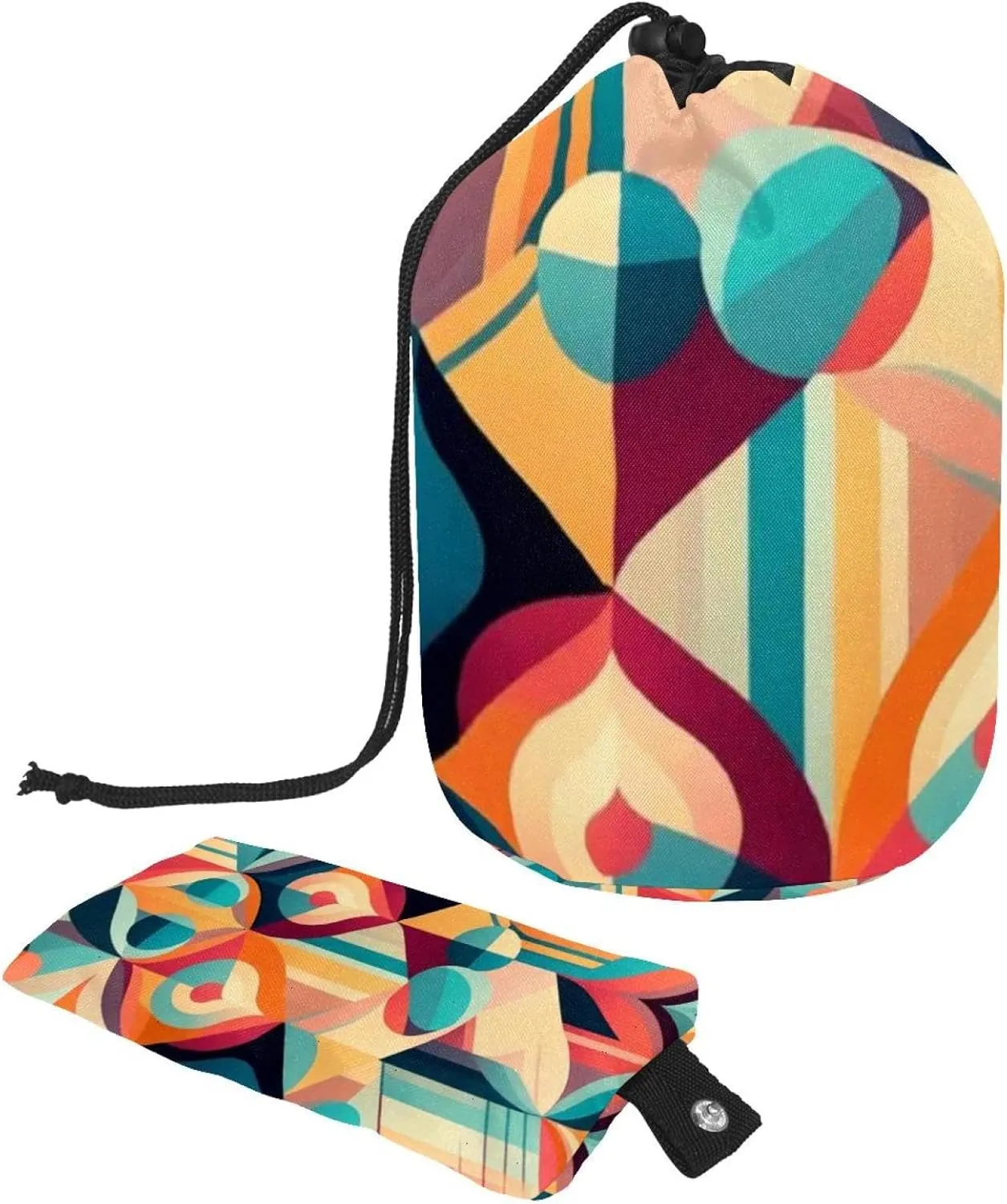 Abstract Colorful Graphic Travel Cosmetic Bags Makeup Bag for Women, Foldable Drawstring Travel Cosmetic Bags, Portable Toiletry Bucket Bag