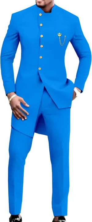 African Suit for Men Single Breasted Slim Fit Jackets and Trousers 2 Piece Set Business Suit Wedding Evening