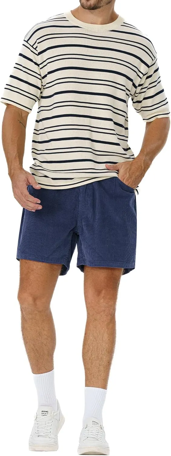 AIMPACT Mens Corduroy Shorts 5/6 Inseam Casual Elastic Waist Drawstring Summer Beach Shorts for Men with Pockets