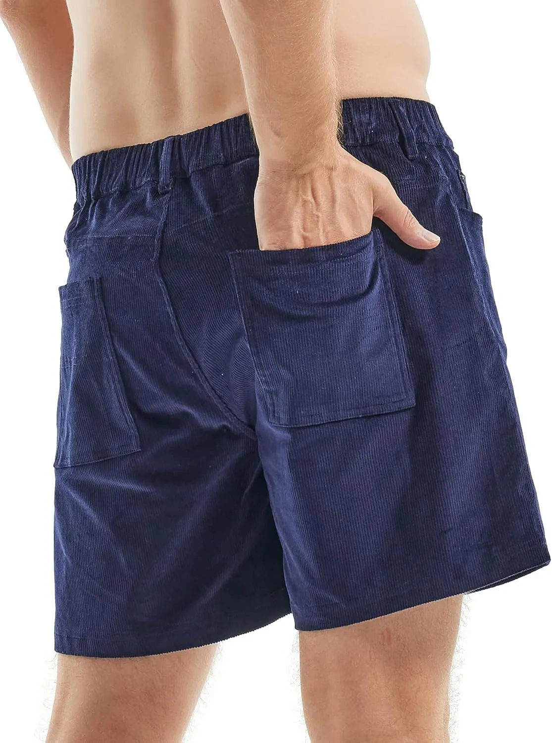AIMPACT Mens Corduroy Shorts 5/6 Inseam Casual Elastic Waist Drawstring Summer Beach Shorts for Men with Pockets
