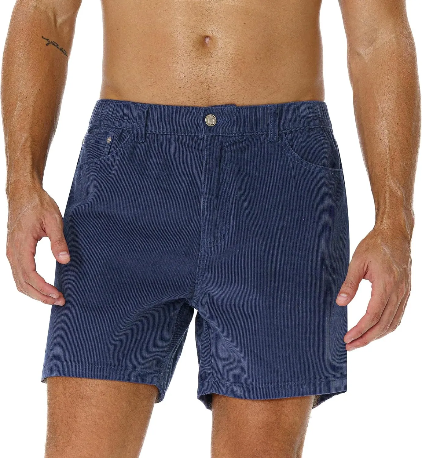 AIMPACT Mens Corduroy Shorts 5/6 Inseam Casual Elastic Waist Drawstring Summer Beach Shorts for Men with Pockets