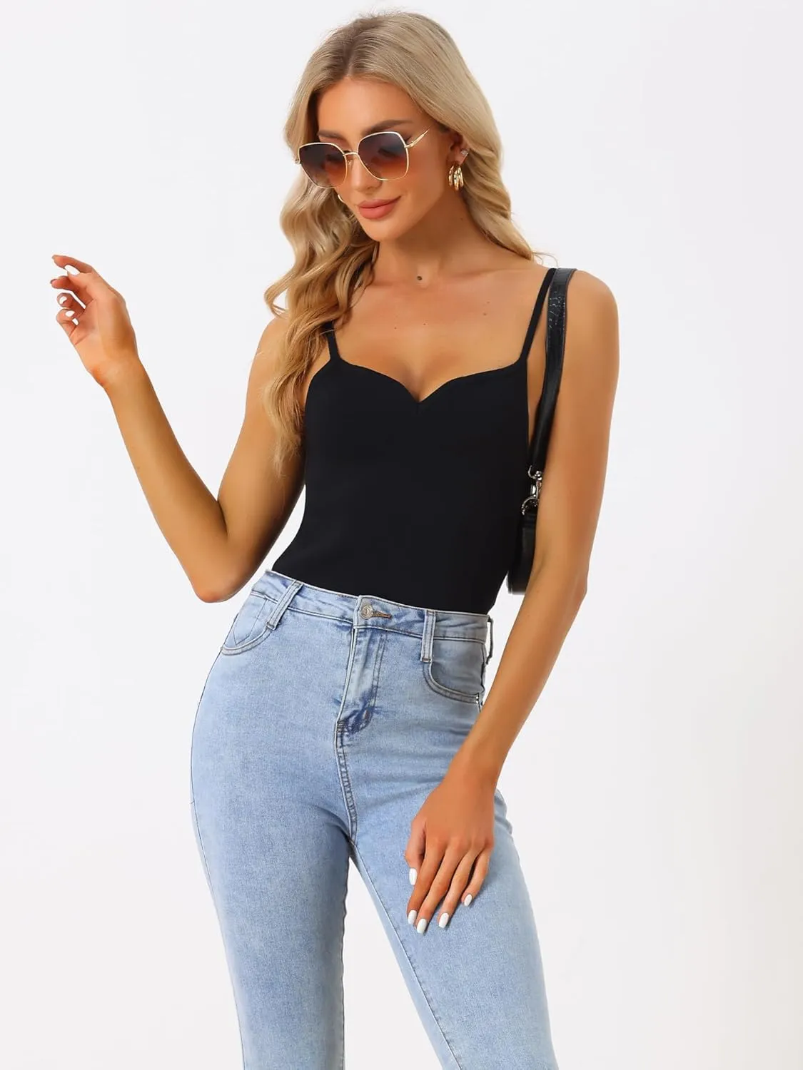 Allegra K Women's Sexy Shapewear Bodysuit Spaghetti Strap Sleeveless Sweetheart Neck Bodysuits Tank Top