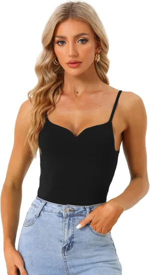 Allegra K Women's Sexy Shapewear Bodysuit Spaghetti Strap Sleeveless Sweetheart Neck Bodysuits Tank Top