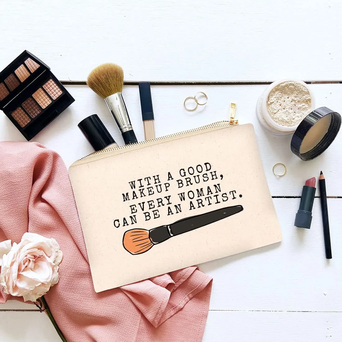 Andaz Press Funny Makeup Bag Canvas Cosmetic Bag With A Good Makeup Brush Every Woman Can Be An Artist Makeup Pouch For Purse Travel Pouch Funny Pencil Bag Cute Birthday Gifts for Women 6.5 x 9 Inch