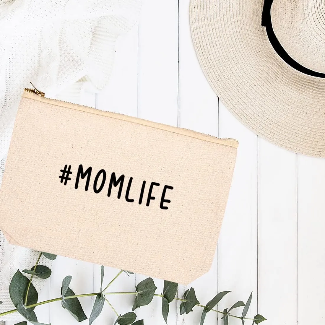 Andaz Press Funny Makeup Bag Canvas Cosmetic Bag with Zipper #Momlife Makeup Pouch For Purse Travel Pouch Toiletry Bag Funny Pencil Bag Cute Birthday Mother's Day Gifts for Mom Women Her 6.5 x 9 Inch