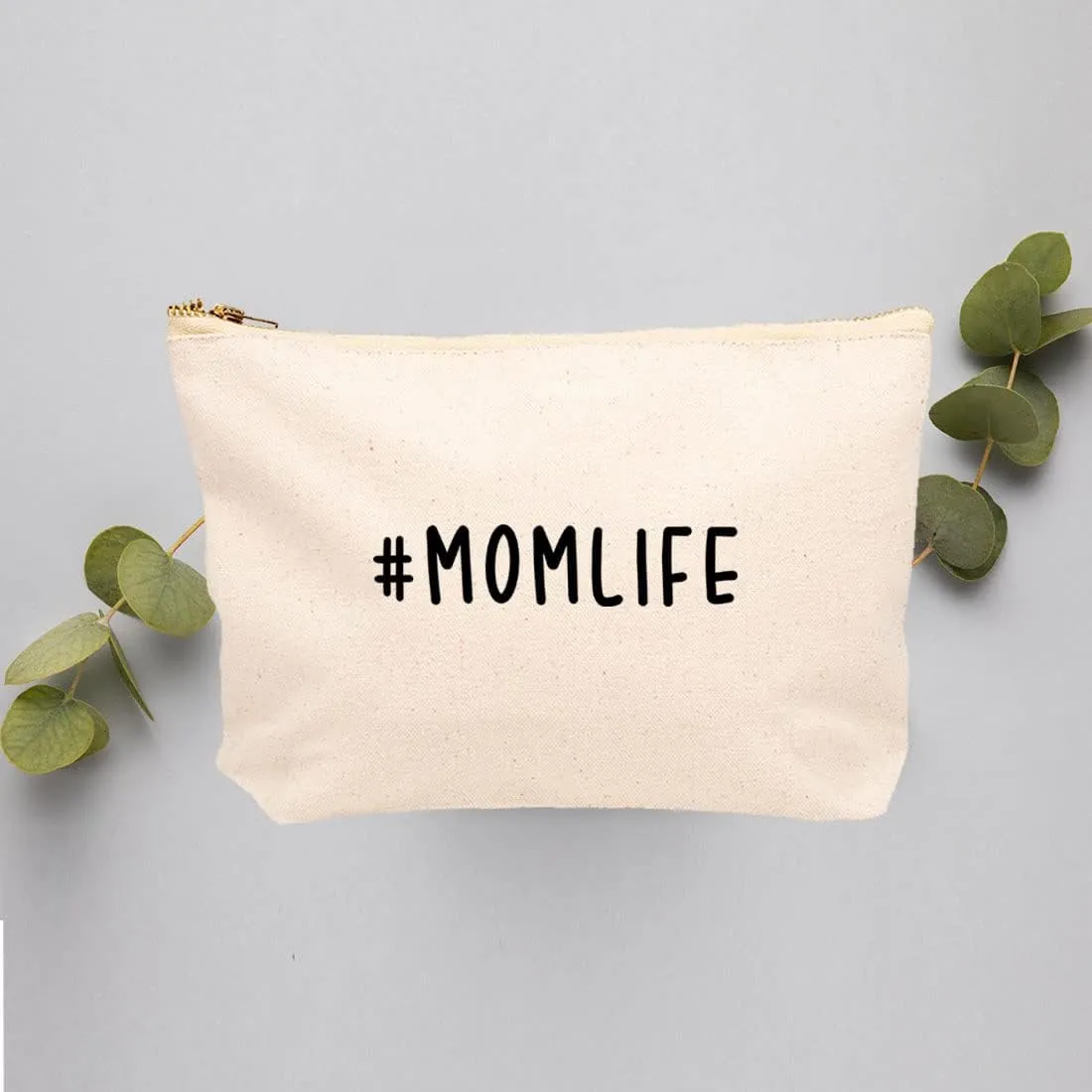 Andaz Press Funny Makeup Bag Canvas Cosmetic Bag with Zipper #Momlife Makeup Pouch For Purse Travel Pouch Toiletry Bag Funny Pencil Bag Cute Birthday Mother's Day Gifts for Mom Women Her 6.5 x 9 Inch