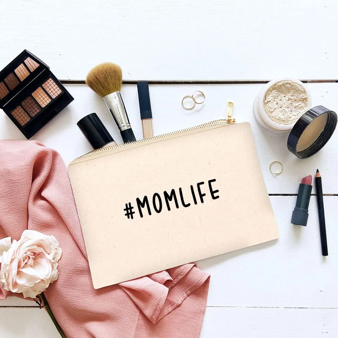 Andaz Press Funny Makeup Bag Canvas Cosmetic Bag with Zipper #Momlife Makeup Pouch For Purse Travel Pouch Toiletry Bag Funny Pencil Bag Cute Birthday Mother's Day Gifts for Mom Women Her 6.5 x 9 Inch