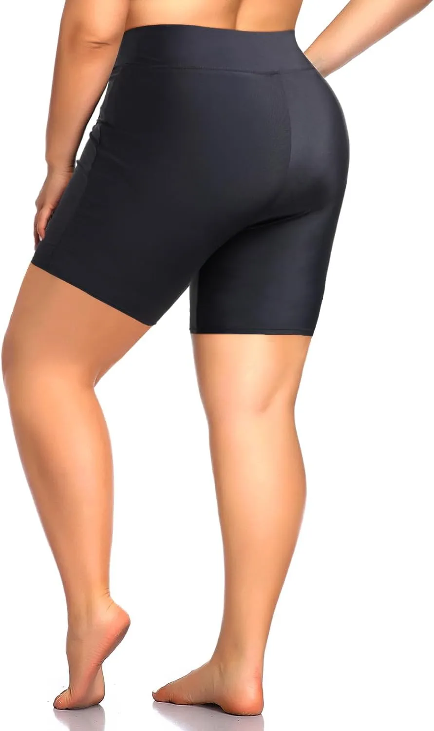 Aqua Eve Plus Size Swim Shorts Women Tummy Control Swimsuit Bottoms High Waisted Bikini Bottom