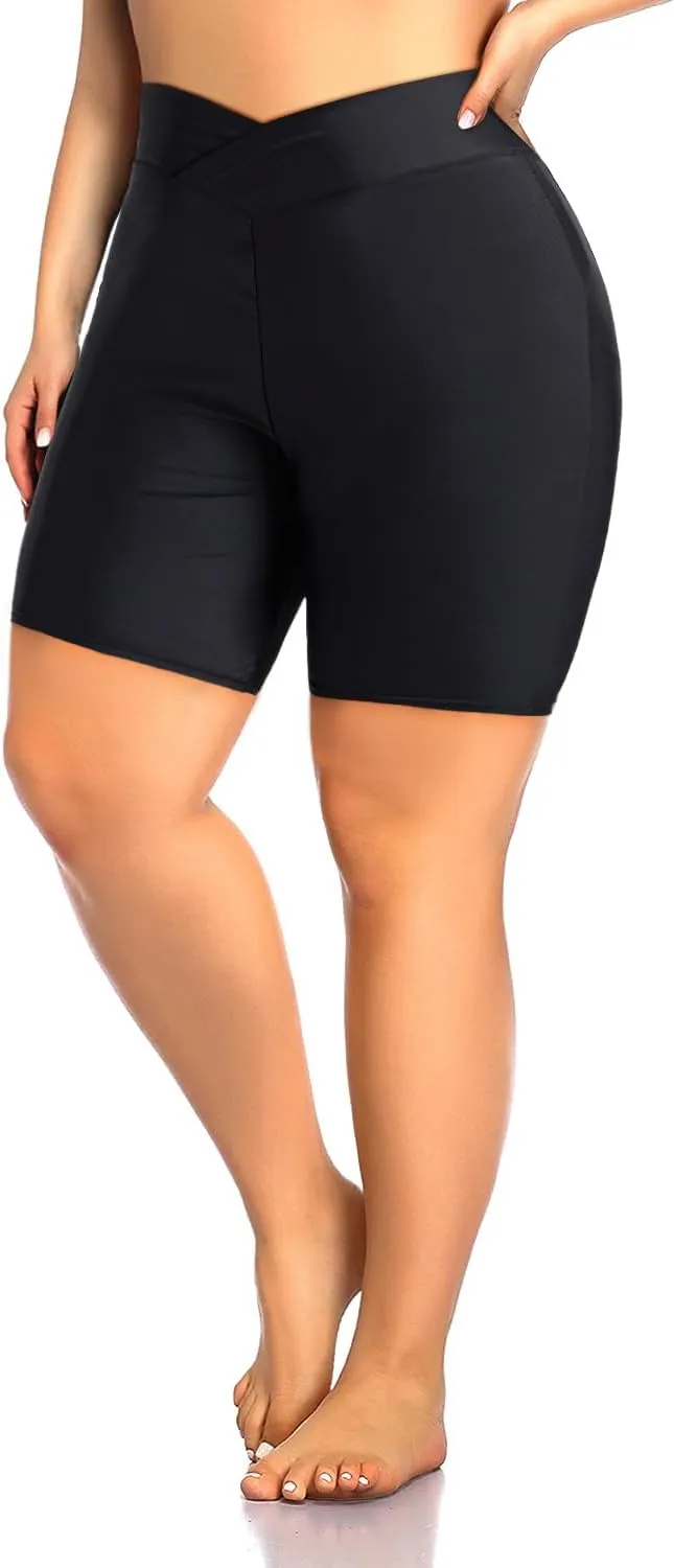 Aqua Eve Plus Size Swim Shorts Women Tummy Control Swimsuit Bottoms High Waisted Bikini Bottom