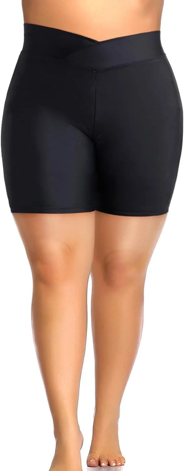 Aqua Eve Plus Size Swim Shorts Women Tummy Control Swimsuit Bottoms High Waisted Bikini Bottom