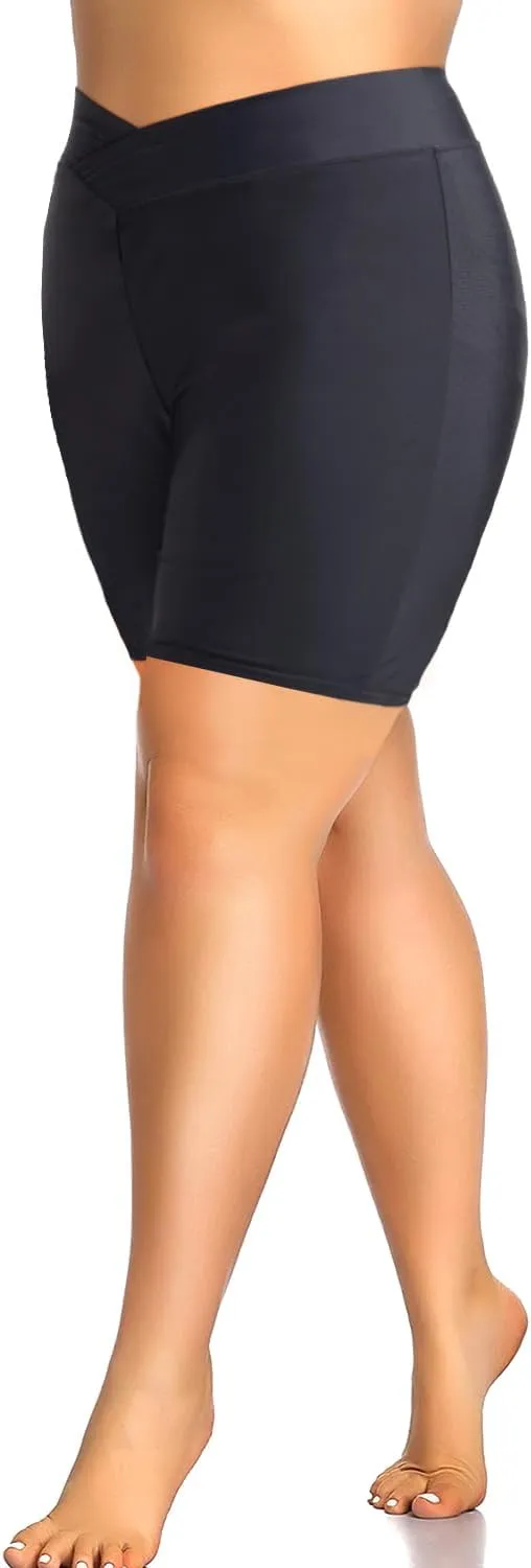 Aqua Eve Plus Size Swim Shorts Women Tummy Control Swimsuit Bottoms High Waisted Bikini Bottom