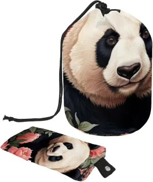 Art Colorful Floral Panda Travel Cosmetic Bags Makeup Bag for Women, Foldable Drawstring Travel Cosmetic Bags, Portable Toiletry Bucket Bag