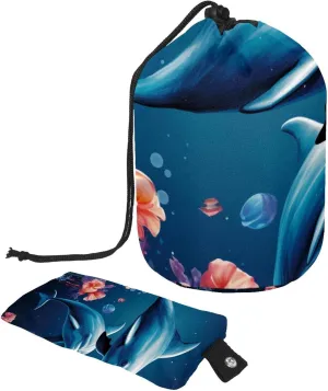 Art Deep Ocean Whale Travel Cosmetic Bags Makeup Bag for Women, Foldable Drawstring Travel Cosmetic Bags, Portable Toiletry Bucket Bag