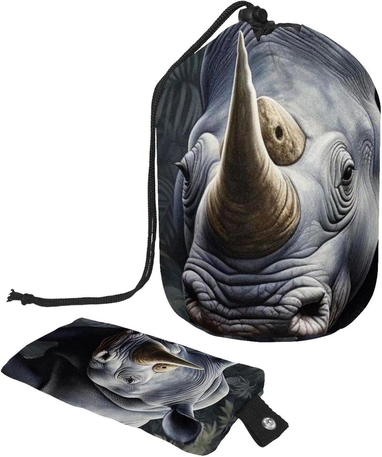 Art Rhino Pattern 17 Travel Cosmetic Bags Makeup Bag for Women, Foldable Drawstring Travel Cosmetic Bags, Portable Toiletry Bucket Bag