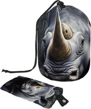 Art Rhino Pattern 17 Travel Cosmetic Bags Makeup Bag for Women, Foldable Drawstring Travel Cosmetic Bags, Portable Toiletry Bucket Bag