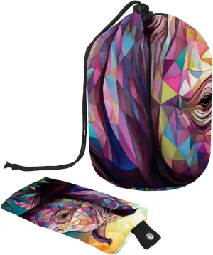 Art Rhino with Flowers 57 Travel Cosmetic Bags Makeup Bag for Women, Foldable Drawstring Travel Cosmetic Bags, Portable Toiletry Bucket Bag