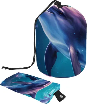 Art Seaworld Whale Pattern Travel Cosmetic Bags Makeup Bag for Women, Foldable Drawstring Travel Cosmetic Bags, Portable Toiletry Bucket Bag