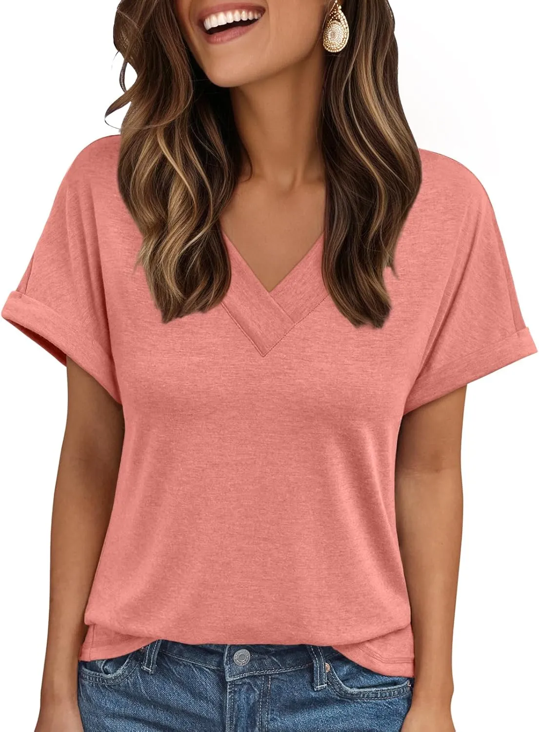 AUTOMET Womens Tops Short Sleeve T Shirt Summer V Neck Casual Top 2025 Spring Cute Basic Trendy Outfits Fashion