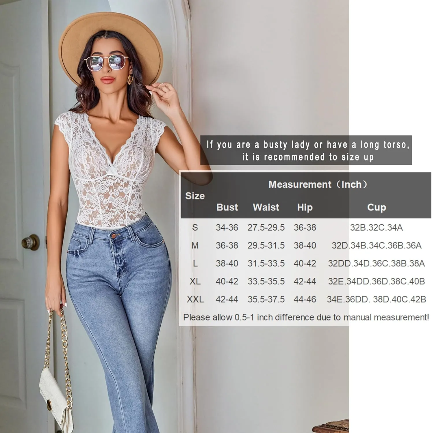 Avidlove Lace Bodysuits for Women Sexy V Neck Sheer Bodysuit Tops Snap Crotch One Piece Teddy