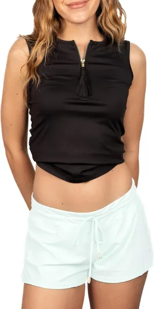 Banana Boat Women's Board Shorts UPF 50  Quick Dry Swim Shorts for Women Black High Rise Modern Solid Sleeveless Tank Top