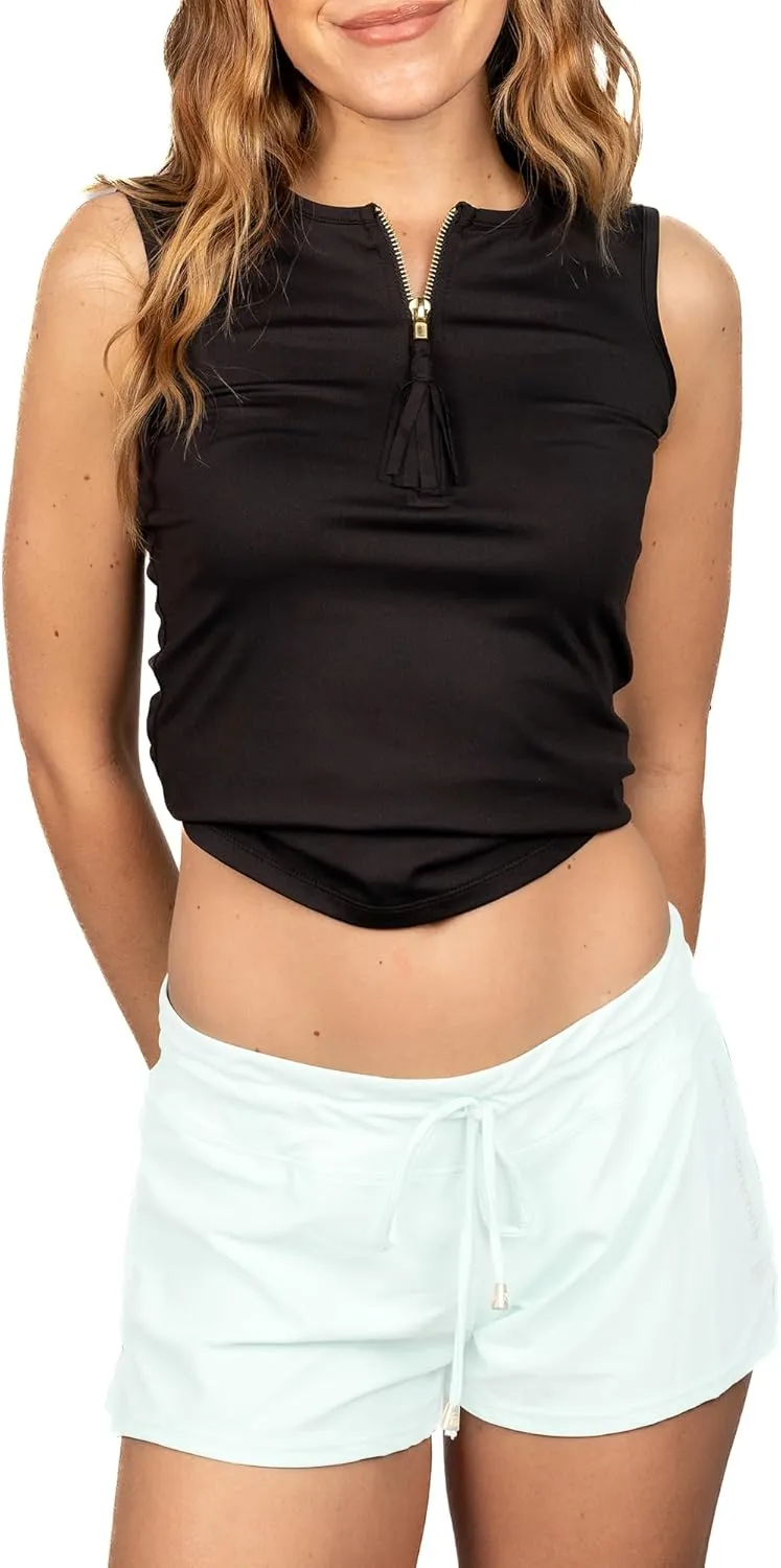 Banana Boat Women's Board Shorts UPF 50  Quick Dry Swim Shorts for Women Black High Rise Modern Solid Sleeveless Tank Top