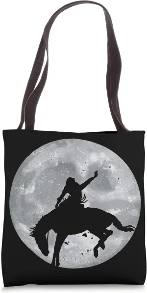 Bareback Bronc Riding Moon Rodeo Saddle Western Country Tote Bag