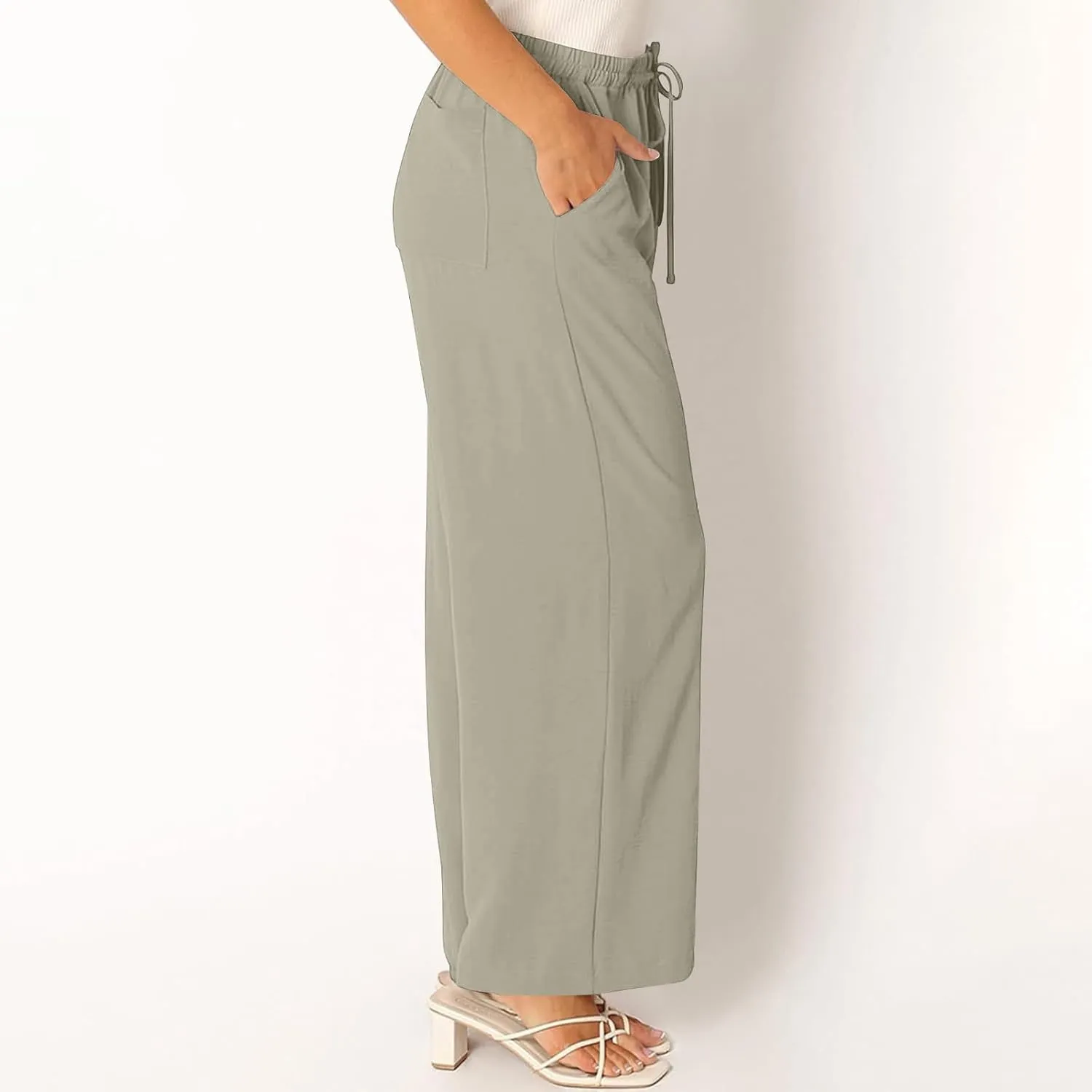 Beach Pants for Women Summer Casual Loose Plus Size Linen Pants Work Wide Leg Flowy Pants Trousers with Pckets