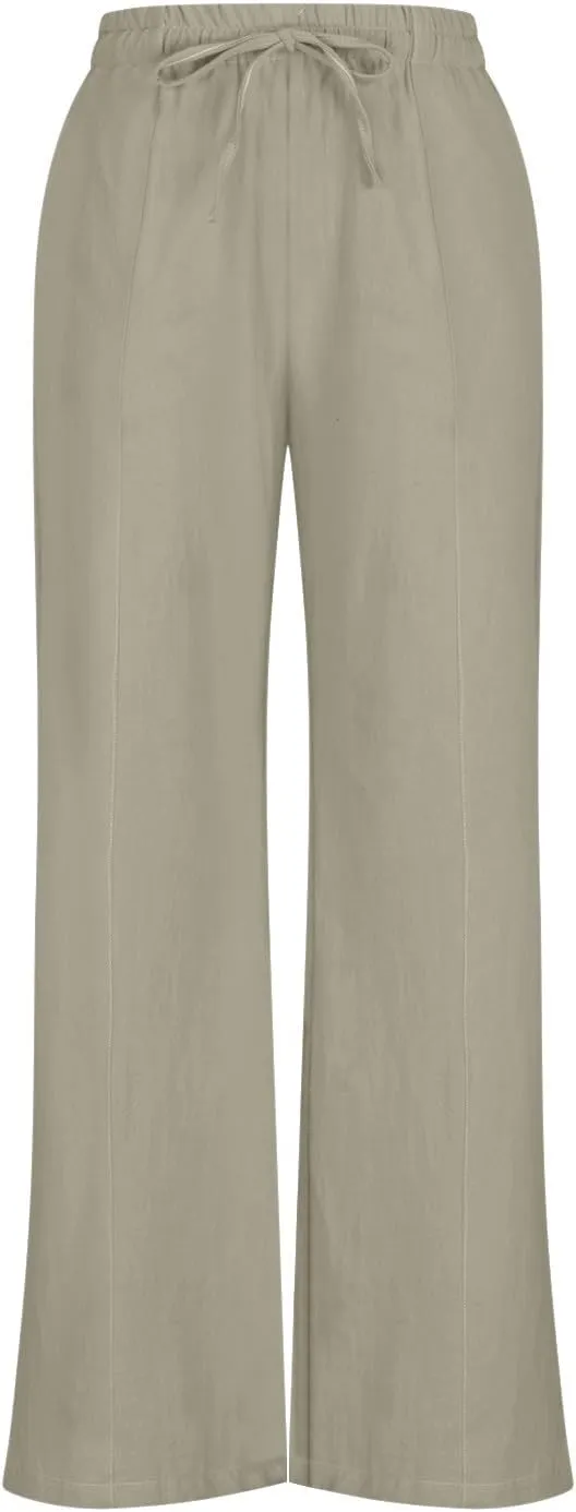 Beach Pants for Women Summer Casual Loose Plus Size Linen Pants Work Wide Leg Flowy Pants Trousers with Pckets