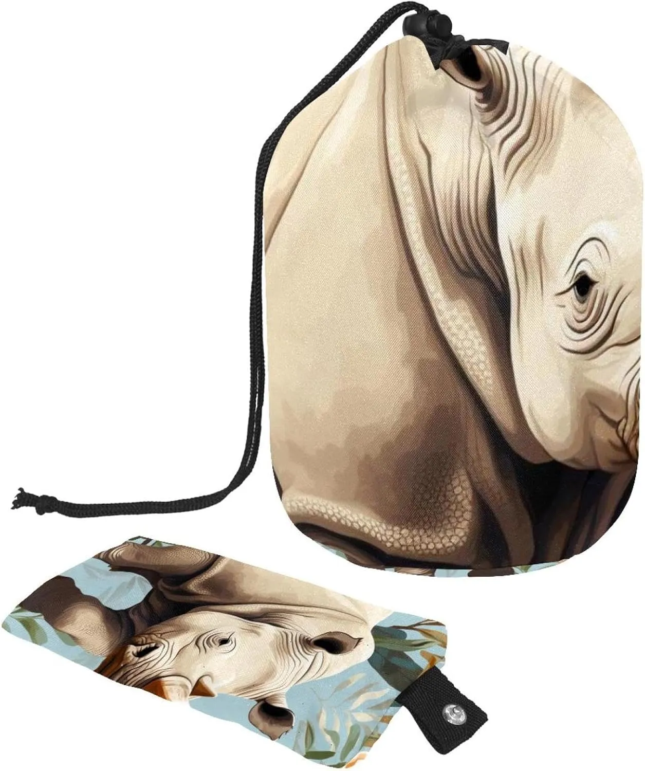 Beautiful Flowers with Rhino 53 Travel Cosmetic Bags Makeup Bag for Women, Foldable Drawstring Travel Cosmetic Bags, Portable Toiletry Bucket Bag