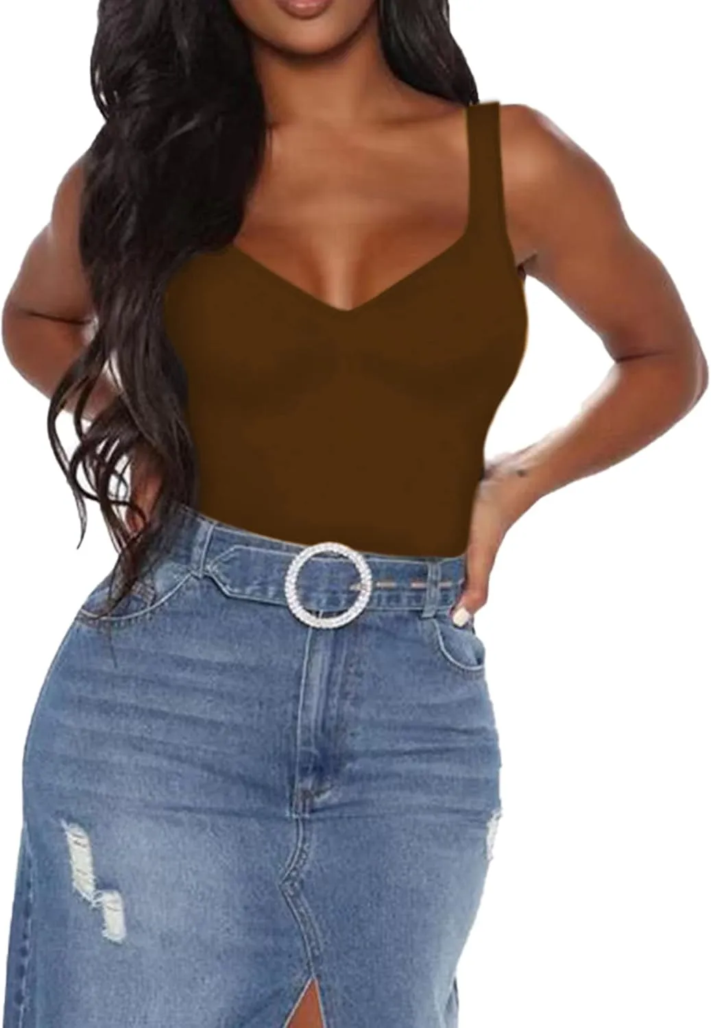 BelleLovin Women's Sweetheart Square V Neck sleeveless Tank Tops Bodysuits