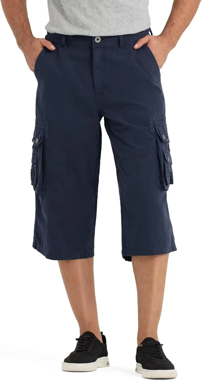 BEST SOUTH 3/4 Capri Long Cargo Shorts for Men Below Knee 18 Inches Pants Cotton