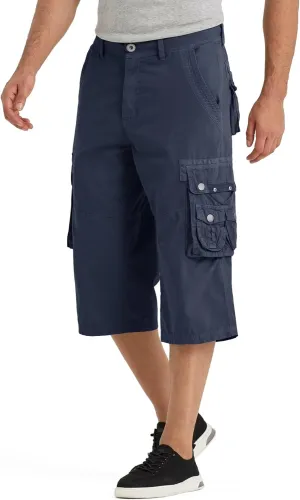 BEST SOUTH 3/4 Capri Long Cargo Shorts for Men Below Knee 18 Inches Pants Cotton