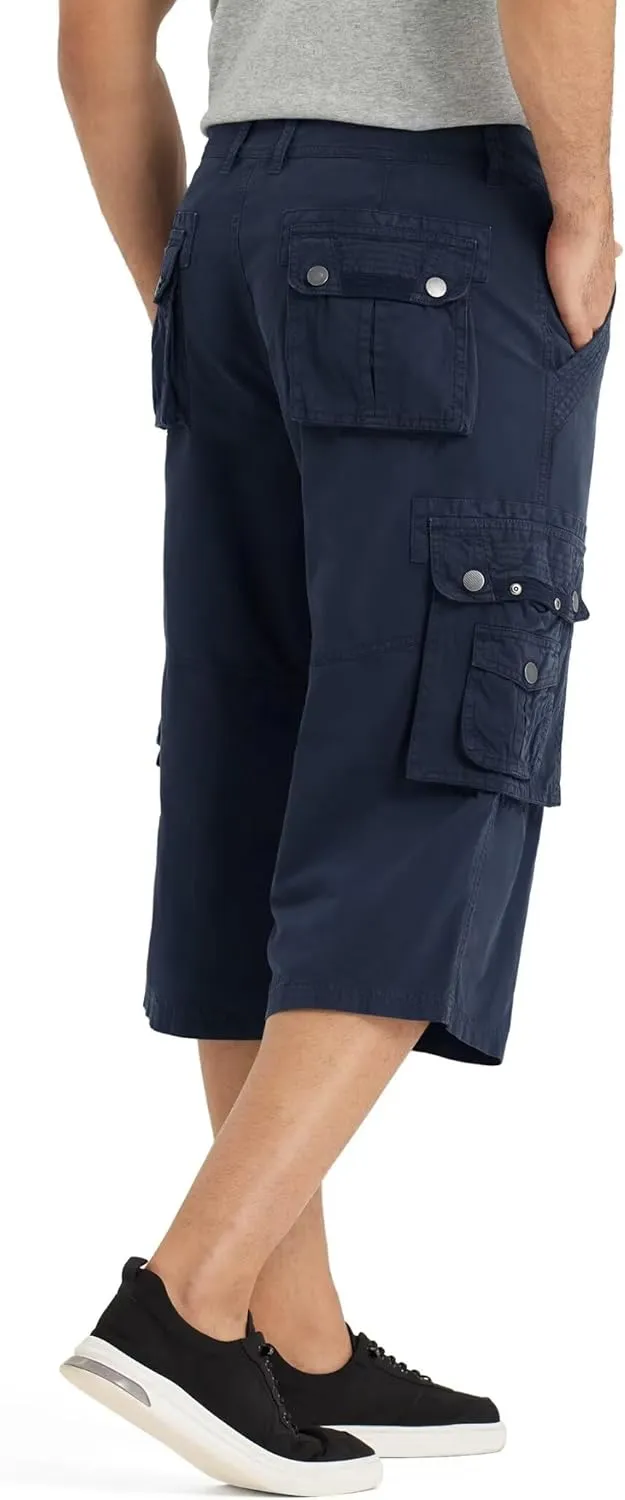 BEST SOUTH 3/4 Capri Long Cargo Shorts for Men Below Knee 18 Inches Pants Cotton