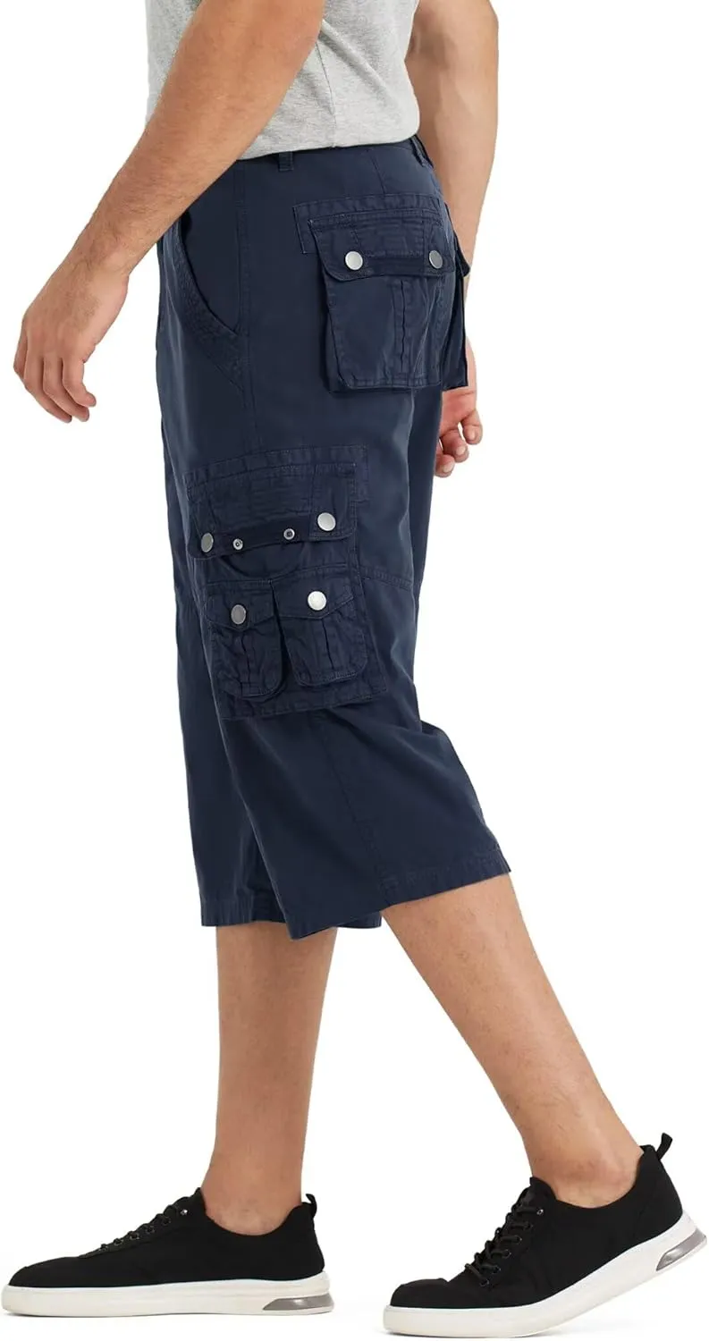 BEST SOUTH 3/4 Capri Long Cargo Shorts for Men Below Knee 18 Inches Pants Cotton