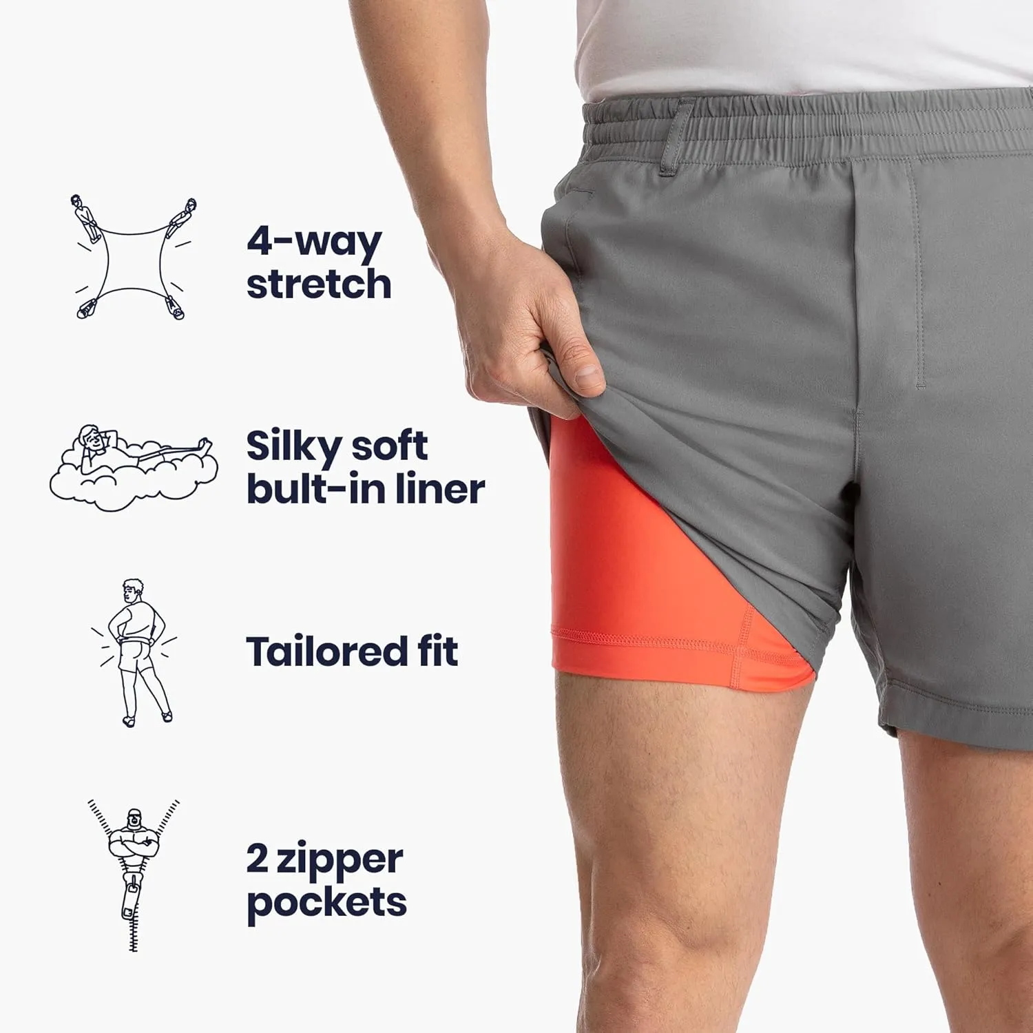 birddogs Mens Khaki Shorts  Casual, Slim Fit, Stretch Shorts with Built-in Liner for Comfort  Regular Length, 7 Inseam