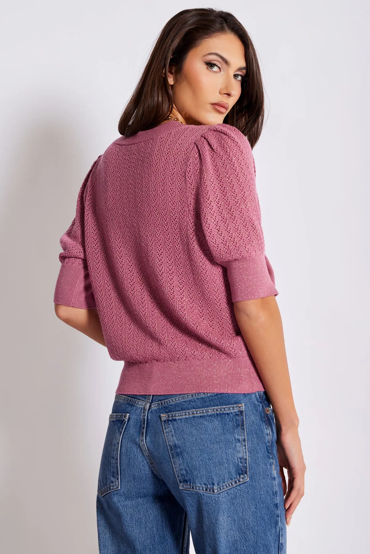 Bishop And Young Sienna Puff Sleeve Metallic Sweeter In Magenta