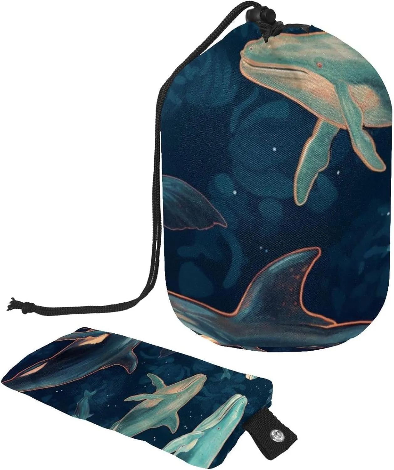 Blue Deep Sea Whale Travel Cosmetic Bags Makeup Bag for Women, Foldable Drawstring Travel Cosmetic Bags, Portable Toiletry Bucket Bag